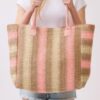 Striped Straw Tote Bag – Natural Brown Multi-Color