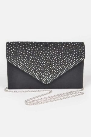 Rhinestone Satin Evening Clutch – Structured Sparkle