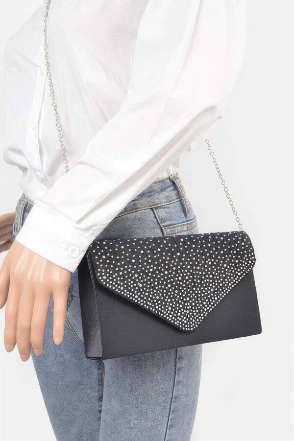 Rhinestone Satin Evening Clutch – Structured Sparkle