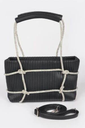 Zip Clutch Bag with Rhinestone Strap – Structured Faux Leather