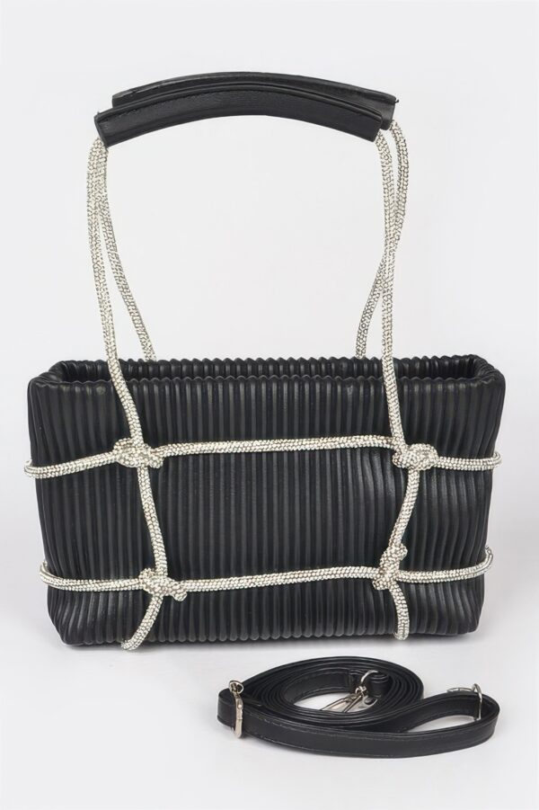 Zip Clutch Bag with Rhinestone Strap – Structured Faux Leather