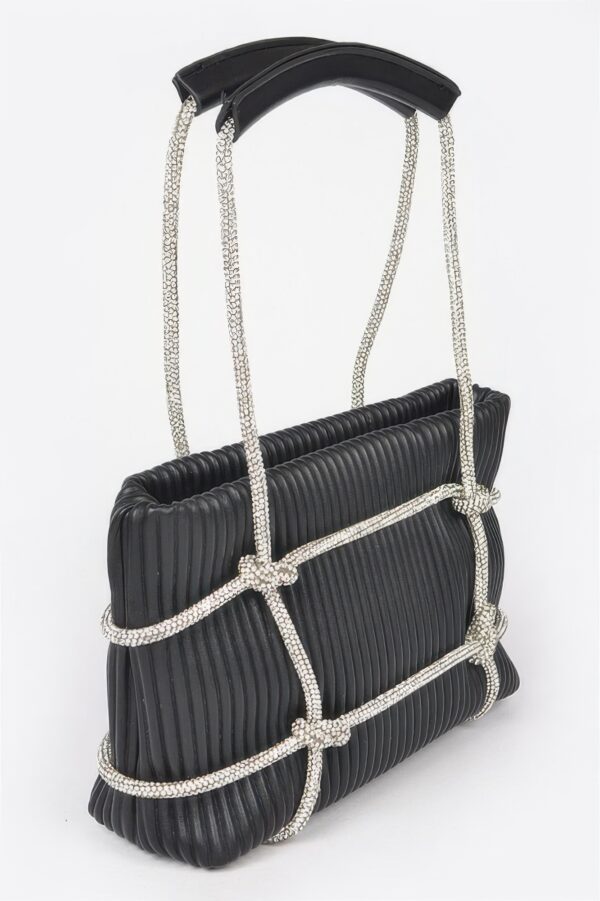 Zip Clutch Bag with Rhinestone Strap – Structured Faux Leather