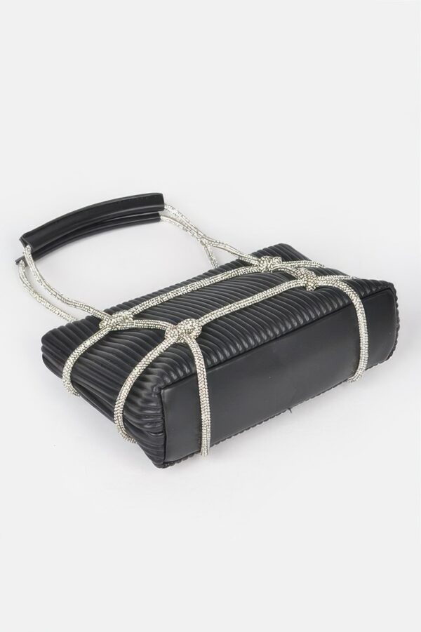 Zip Clutch Bag with Rhinestone Strap – Structured Faux Leather