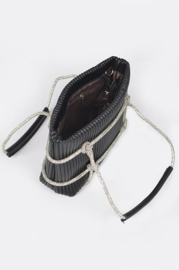Zip Clutch Bag with Rhinestone Strap – Structured Faux Leather