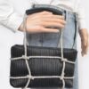 Zip Clutch Bag with Rhinestone Strap – Structured Faux Leather