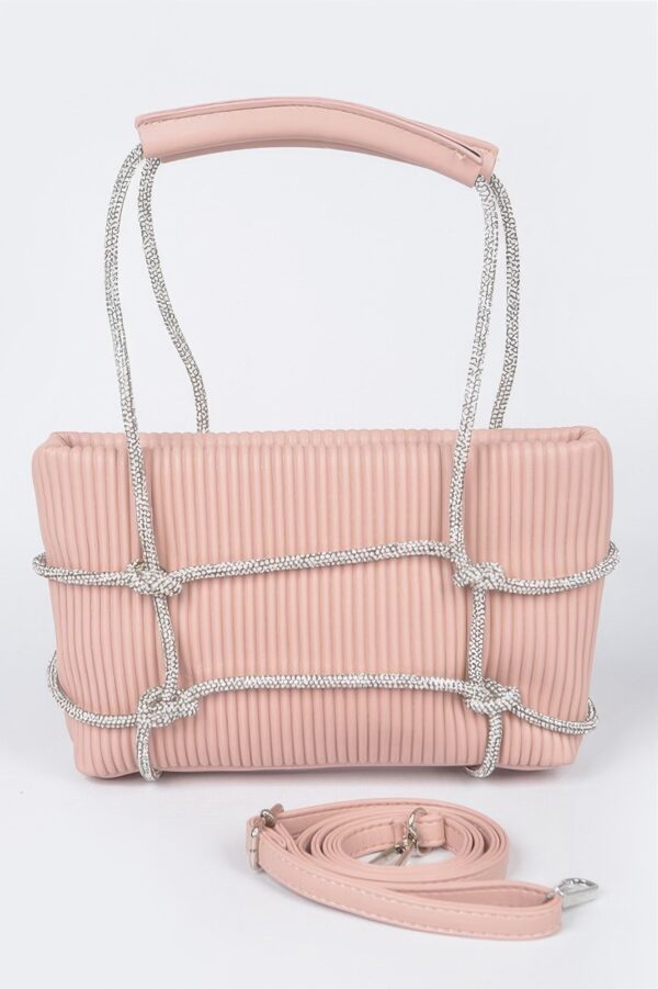 Zip Clutch Bag with Rhinestone Strap – Structured Faux Leather