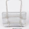 Zip Clutch Bag with Rhinestone Strap – Structured Faux Leather