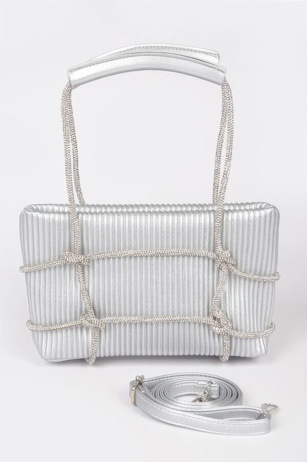 Zip Clutch Bag with Rhinestone Strap – Structured Faux Leather