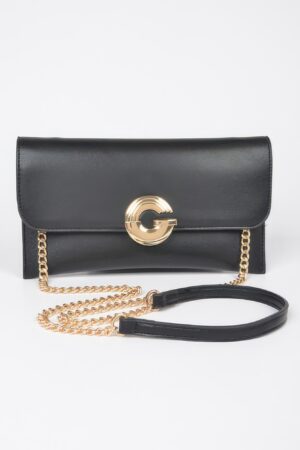 Faux Leather Evening Clutch with G Buckle Accent