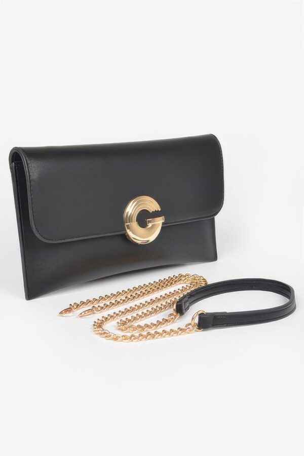 Faux Leather Evening Clutch with G Buckle Accent
