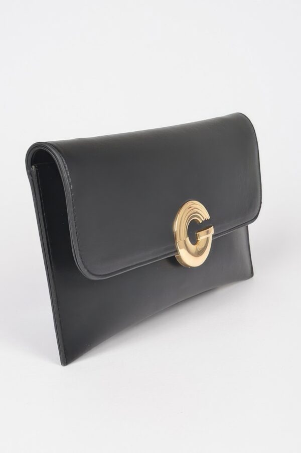 Faux Leather Evening Clutch with G Buckle Accent