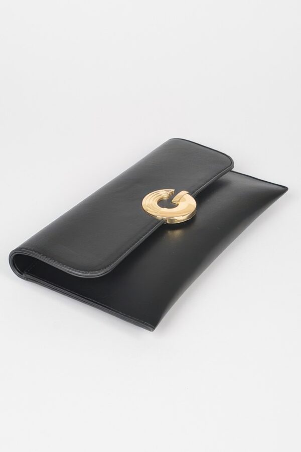Faux Leather Evening Clutch with G Buckle Accent