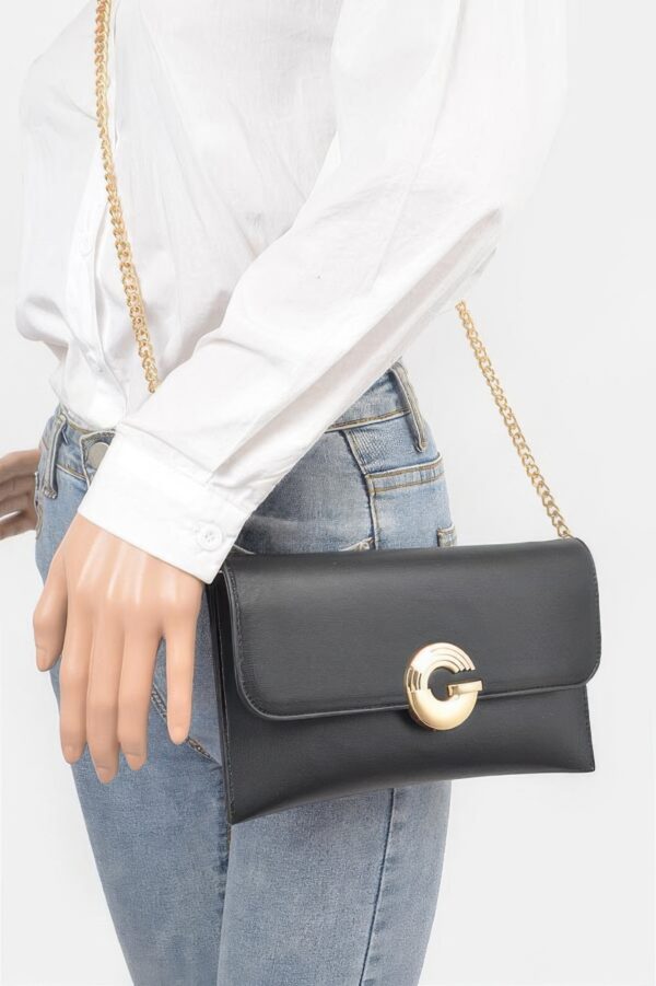 Faux Leather Evening Clutch with G Buckle Accent