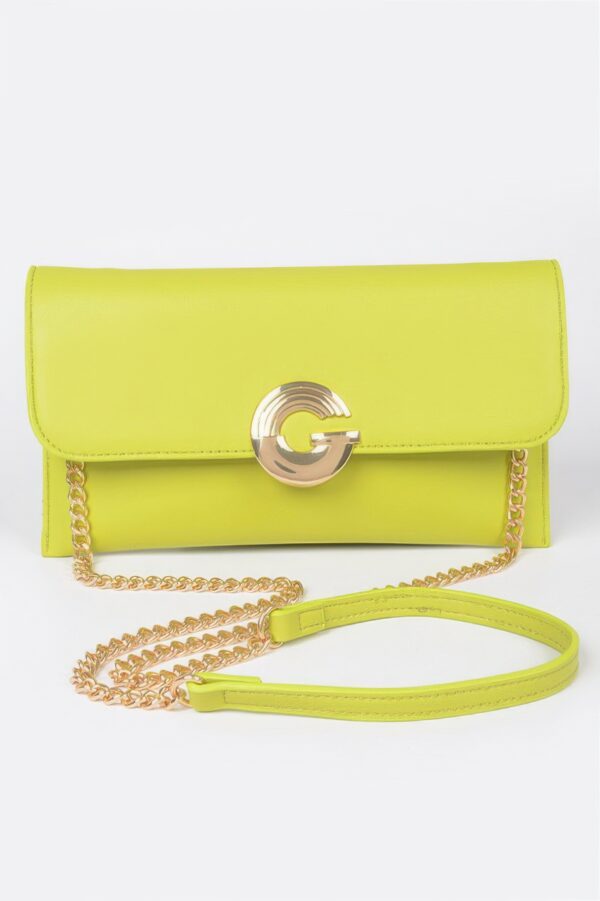 Faux Leather Evening Clutch with G Buckle Accent