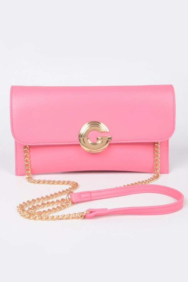 Faux Leather Evening Clutch with G Buckle Accent