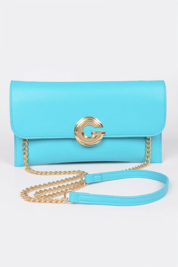 Faux Leather Evening Clutch with G Buckle Accent