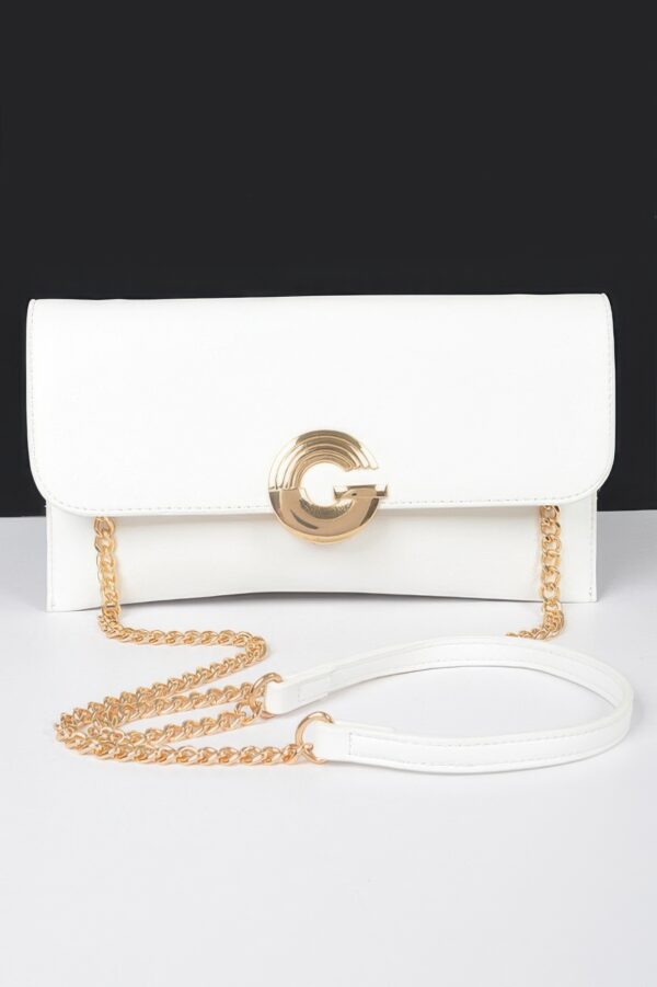 Faux Leather Evening Clutch with G Buckle Accent
