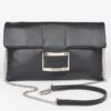 Metallic Faux Leather Buckle Clutch