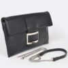 Metallic Faux Leather Buckle Clutch