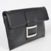 Metallic Faux Leather Buckle Clutch