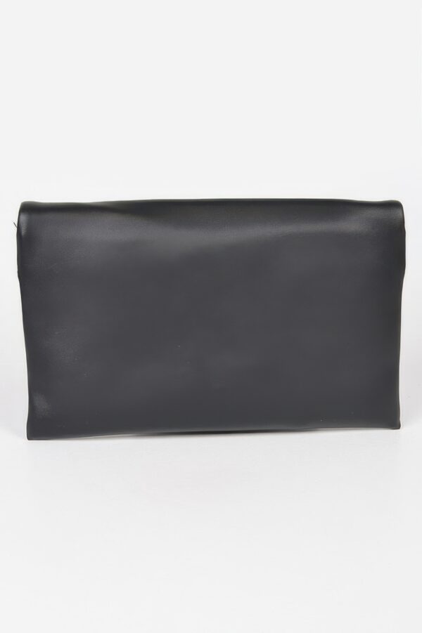 Metallic Faux Leather Buckle Clutch