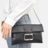 Metallic Faux Leather Buckle Clutch