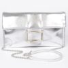 Metallic Faux Leather Buckle Clutch