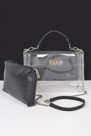 Clear Top-Handle Flap Bag with Removable Pouch