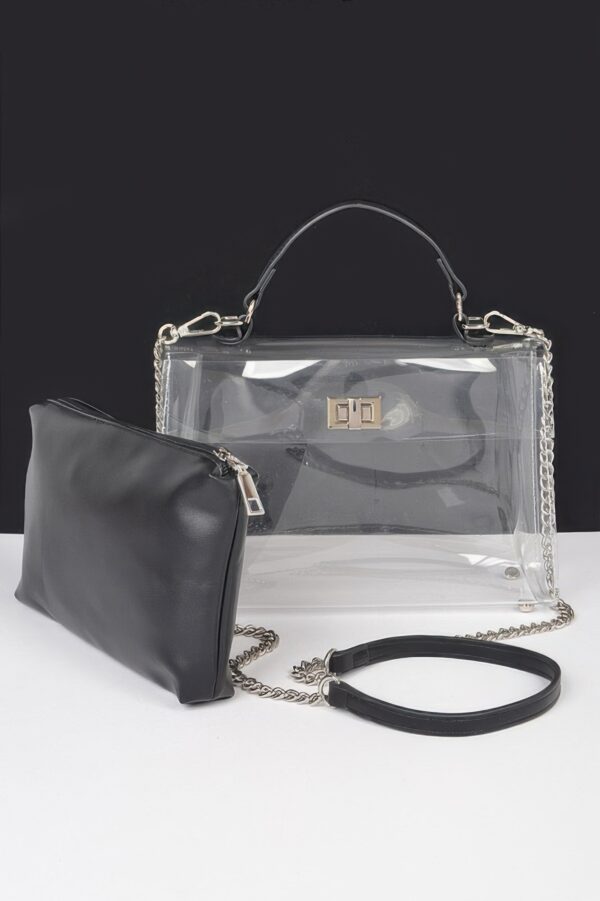 Clear Top-Handle Flap Bag with Removable Pouch