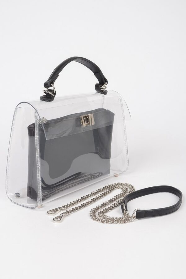 Clear Top-Handle Flap Bag with Removable Pouch