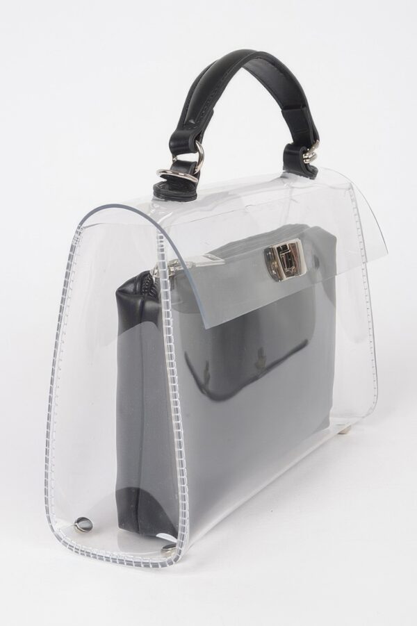 Clear Top-Handle Flap Bag with Removable Pouch