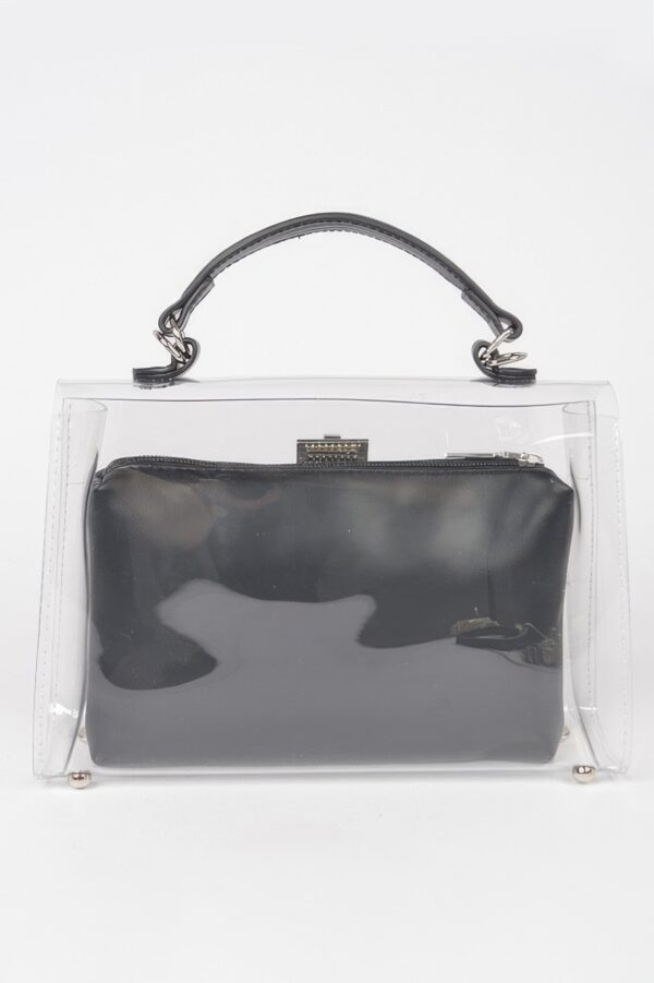 Clear Top-Handle Flap Bag with Removable Pouch