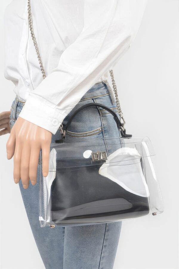 Clear Top-Handle Flap Bag with Removable Pouch
