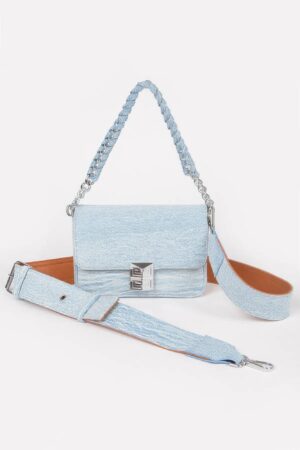 Denim Chain Flap Shoulder Bag – Structured Mini