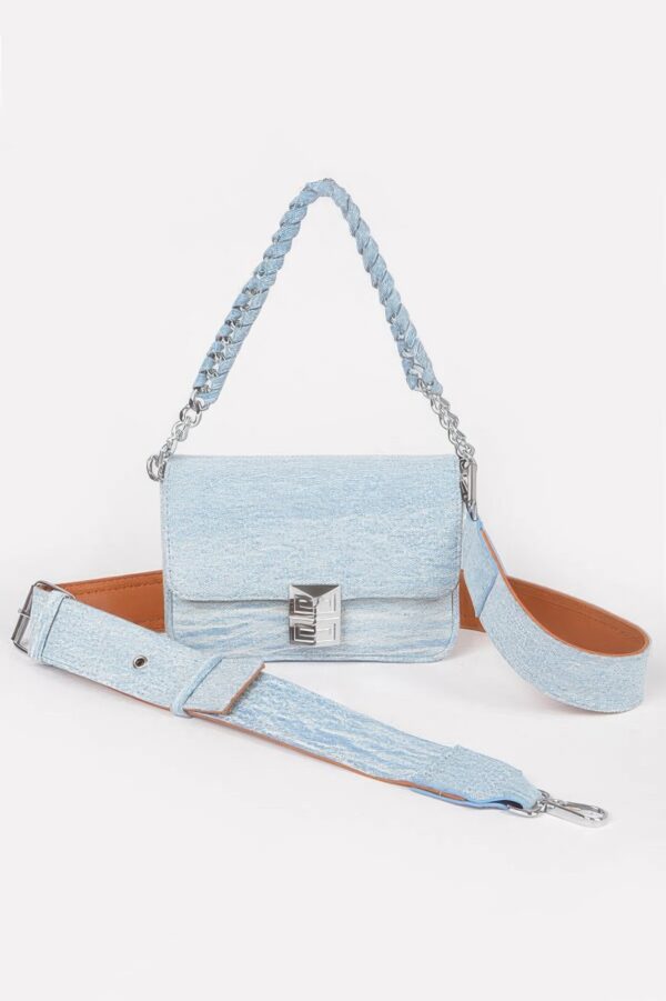 Denim Chain Flap Shoulder Bag – Structured Mini