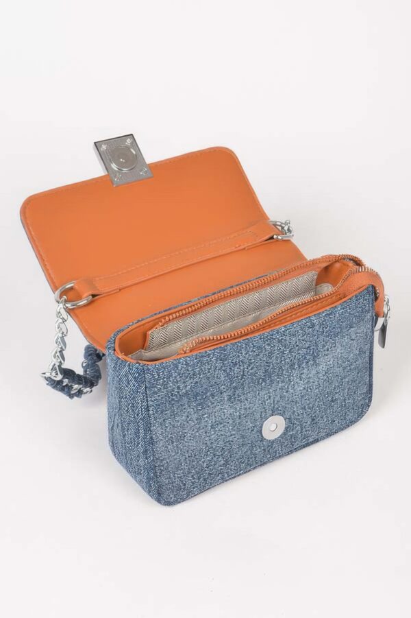 Denim Chain Flap Shoulder Bag – Structured Mini