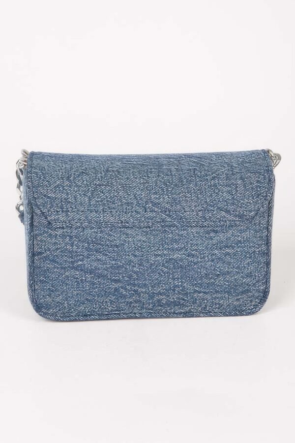 Denim Chain Flap Shoulder Bag – Structured Mini