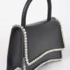 Faux Leather Top-Handle Flap Bag with Rhinestone Accent