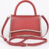 Faux Leather Top-Handle Flap Bag with Rhinestone Accent