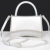 Faux Leather Top-Handle Flap Bag with Rhinestone Accent