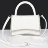 Faux Leather Top-Handle Flap Bag with Rhinestone Accent