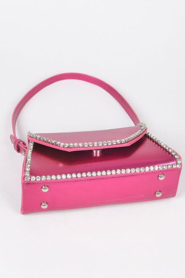 Metallic PU Flap Bag with Rhinestone Accent