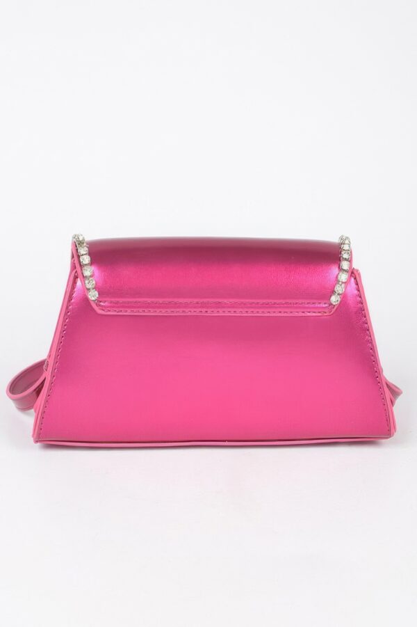 Metallic PU Flap Bag with Rhinestone Accent