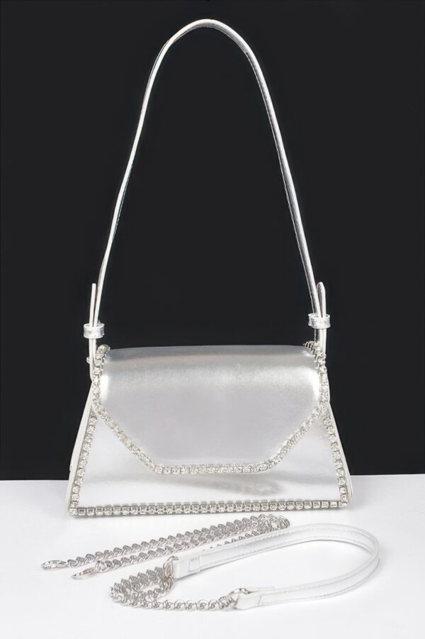 Metallic PU Flap Bag with Rhinestone Accent