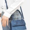 Denim Top-Handle Crossbody Bag – Mixed Metal Hardware