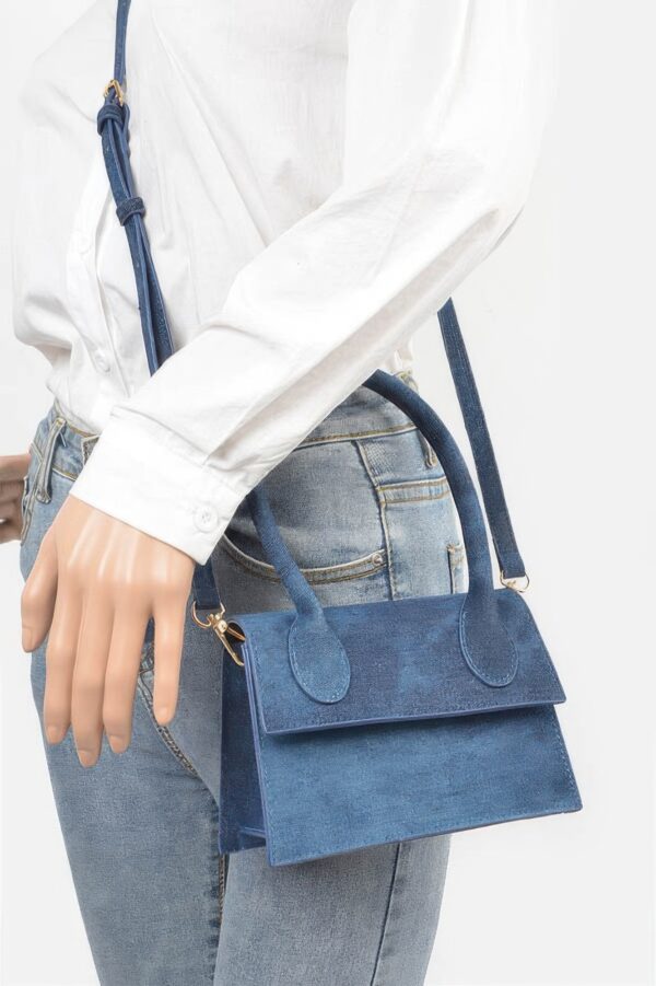Denim Top-Handle Crossbody Bag – Mixed Metal Hardware