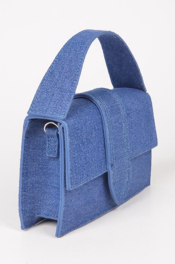Denim Top Handle Crossbody Bag – Mixed Metal Accents