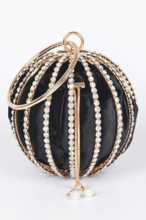Rhinestone Round Cage Evening Bag – Mixed Metal