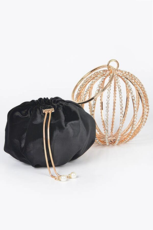 Rhinestone Round Cage Evening Bag – Mixed Metal