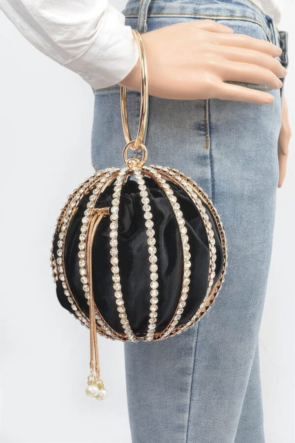 Rhinestone Round Cage Evening Bag – Mixed Metal